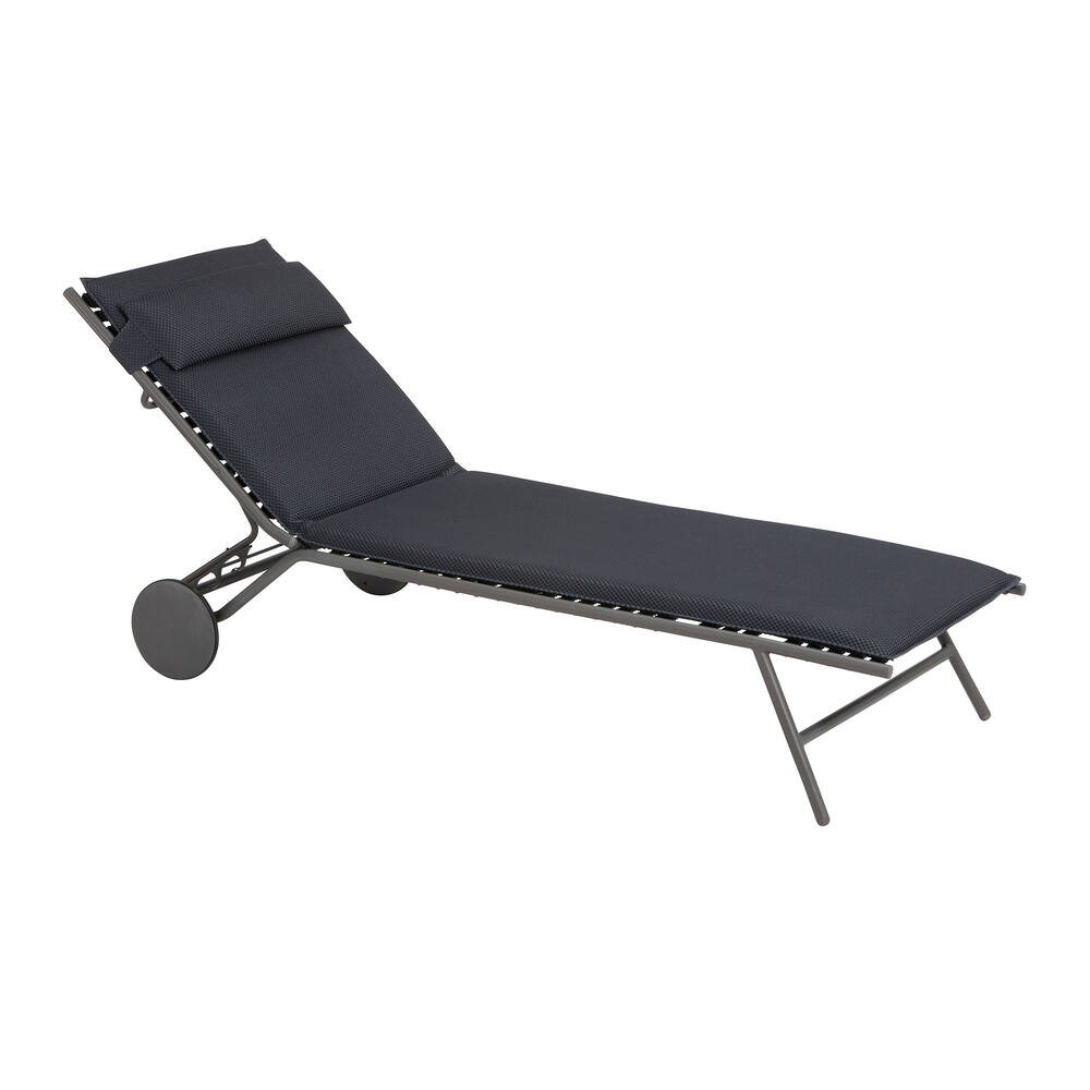 Bain de soleil Miami en acier avec assise en toile grise 200x77x77 cm