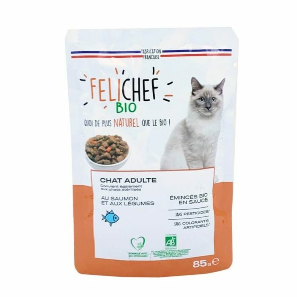 Felichef - emincés bio saumon & légumes pour chat