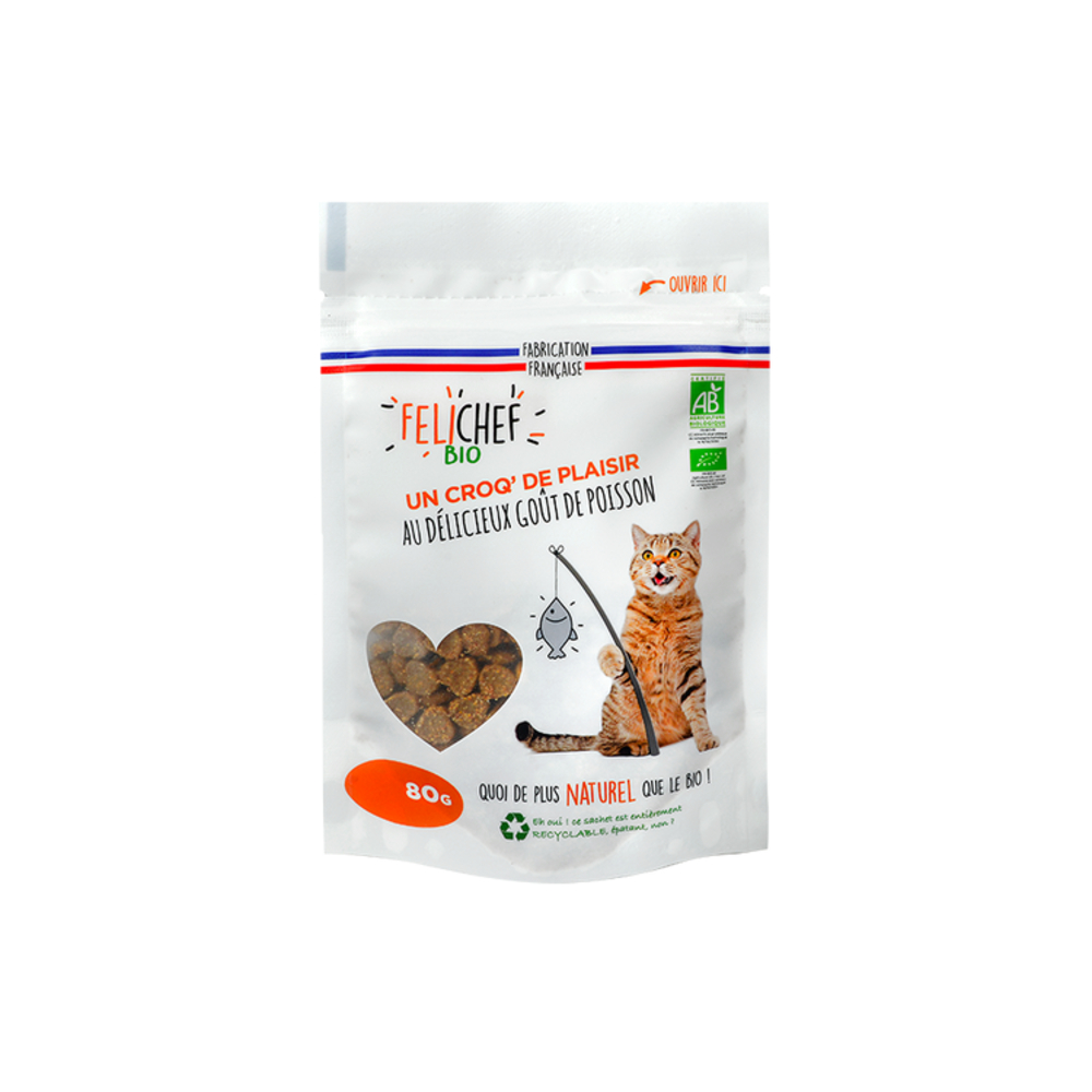 Friandises Bio ''Un Croq de plaisir'' goût poisson pour chat 80g