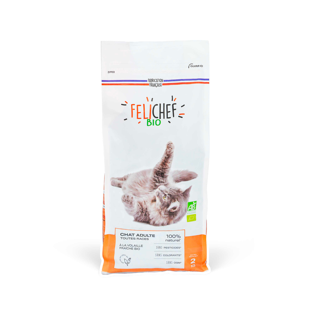 Croquettes à la volaille Bio pour chat adulte - Sac de 2kg