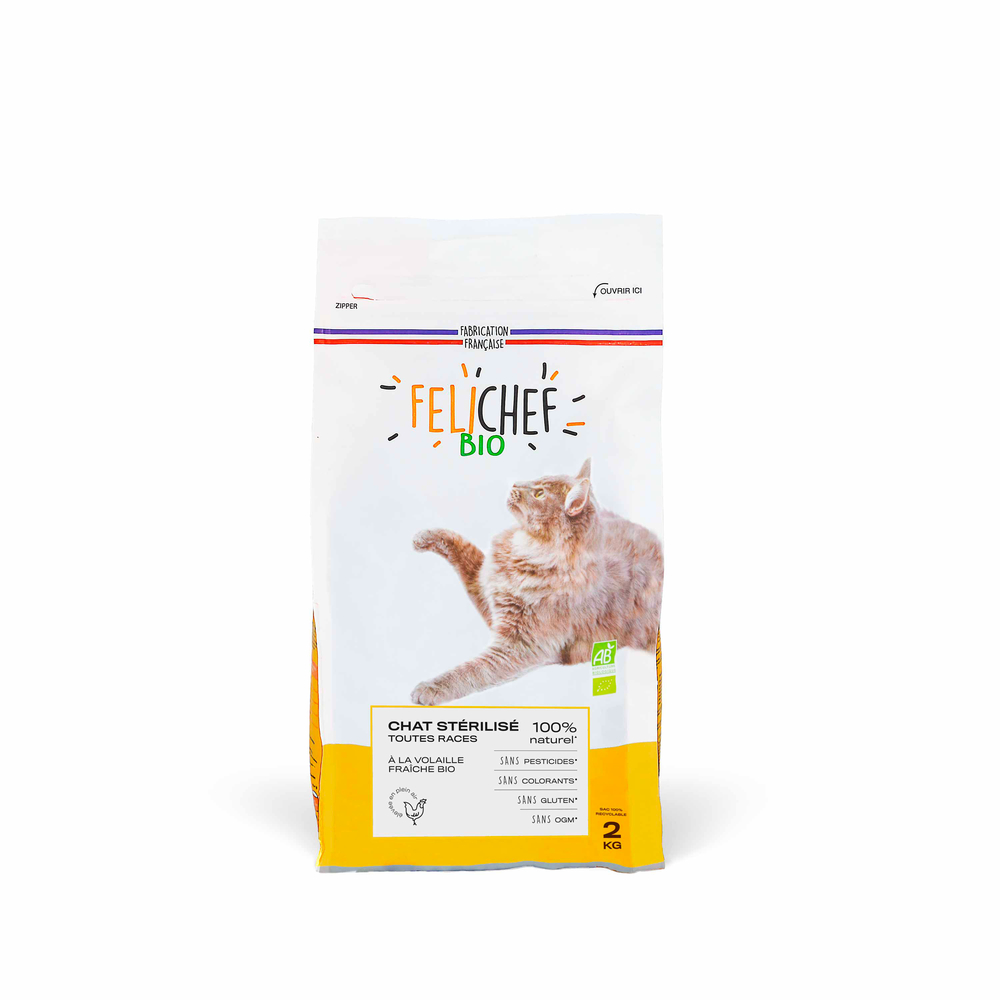 Croquettes à la volaille Bio pour chat stérilisé - Sac de 2kg