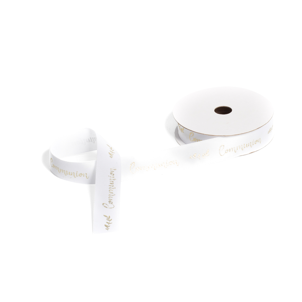 Ruban de communion en satin blanc floqué or 1,9 cm x 10 cm
