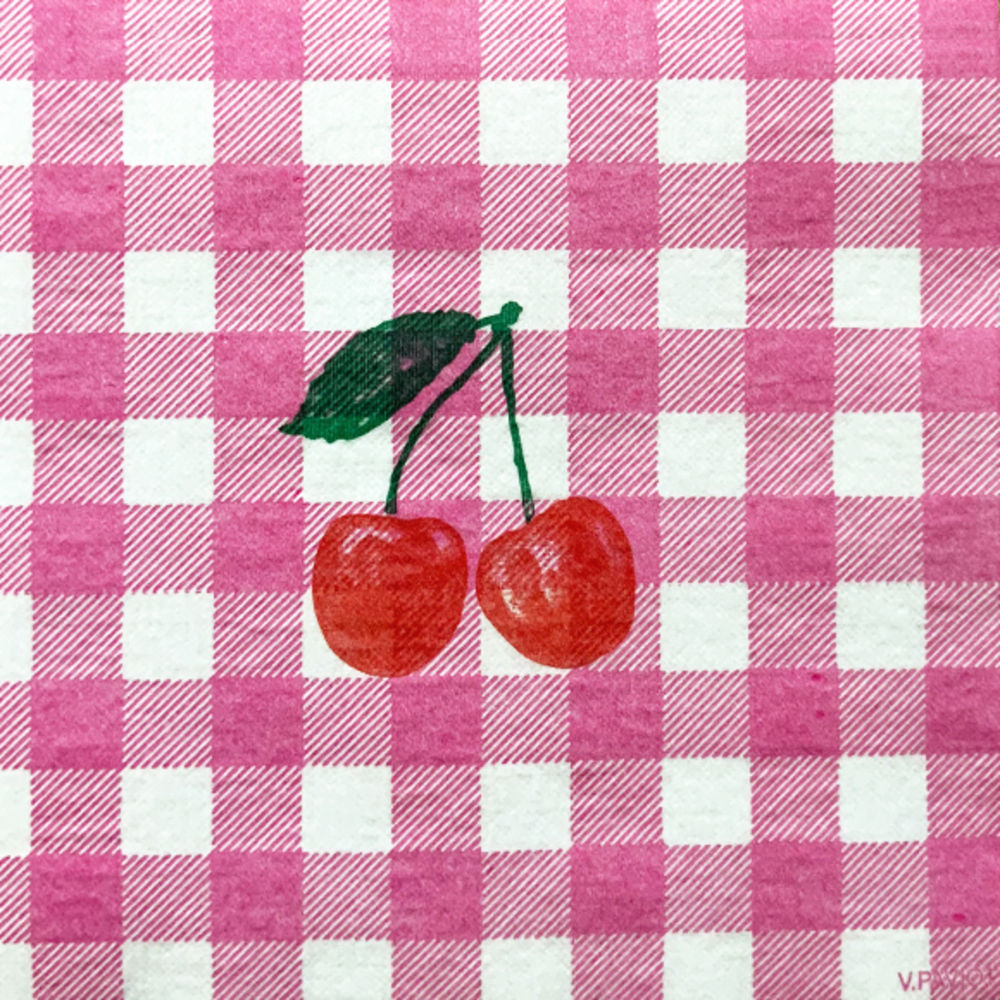 Serviettes en papier vichy cerise - coloris rose - 25x25cm