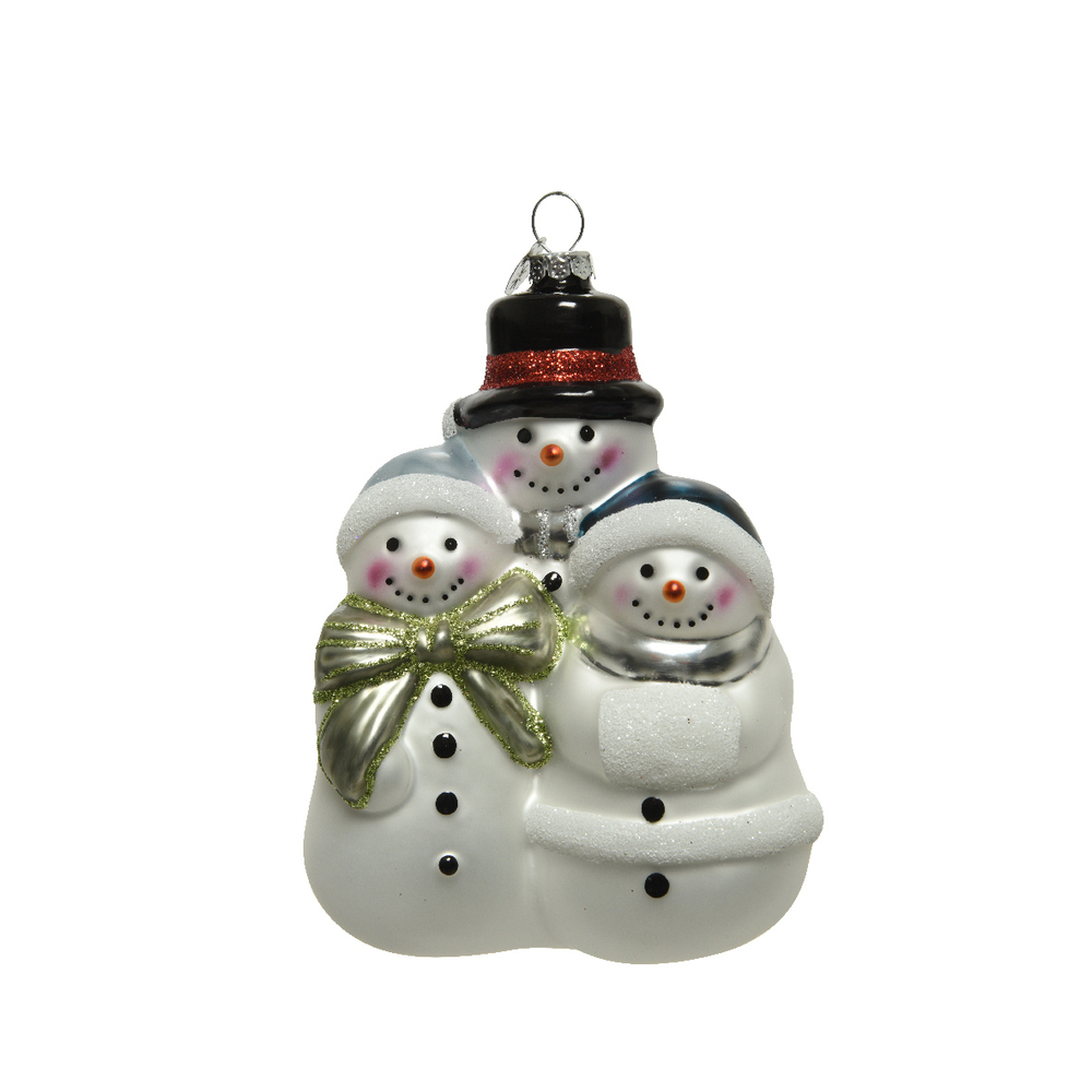 Suspension de Noël en verre : trio bonhommes de neige - H. 12,5cm