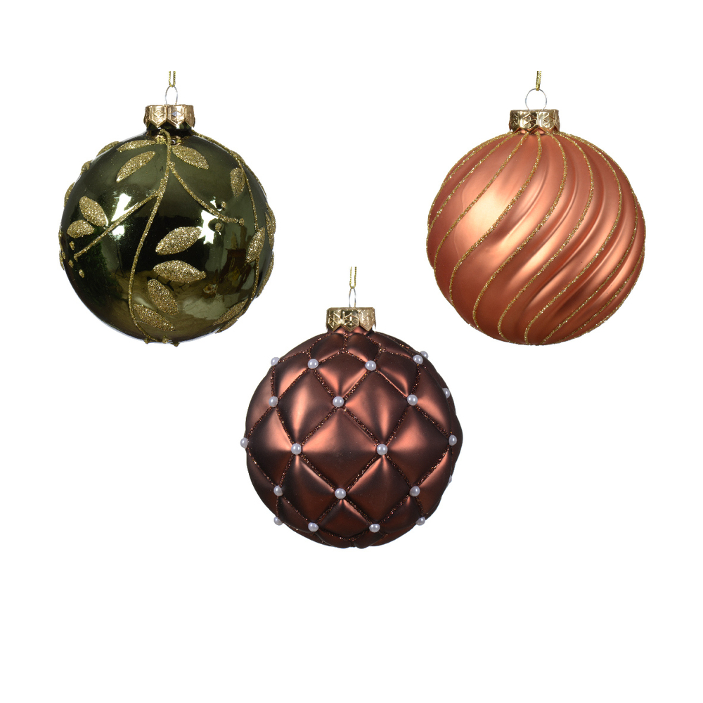 Boule verre ligne-carreaux-feuille D 10 cm