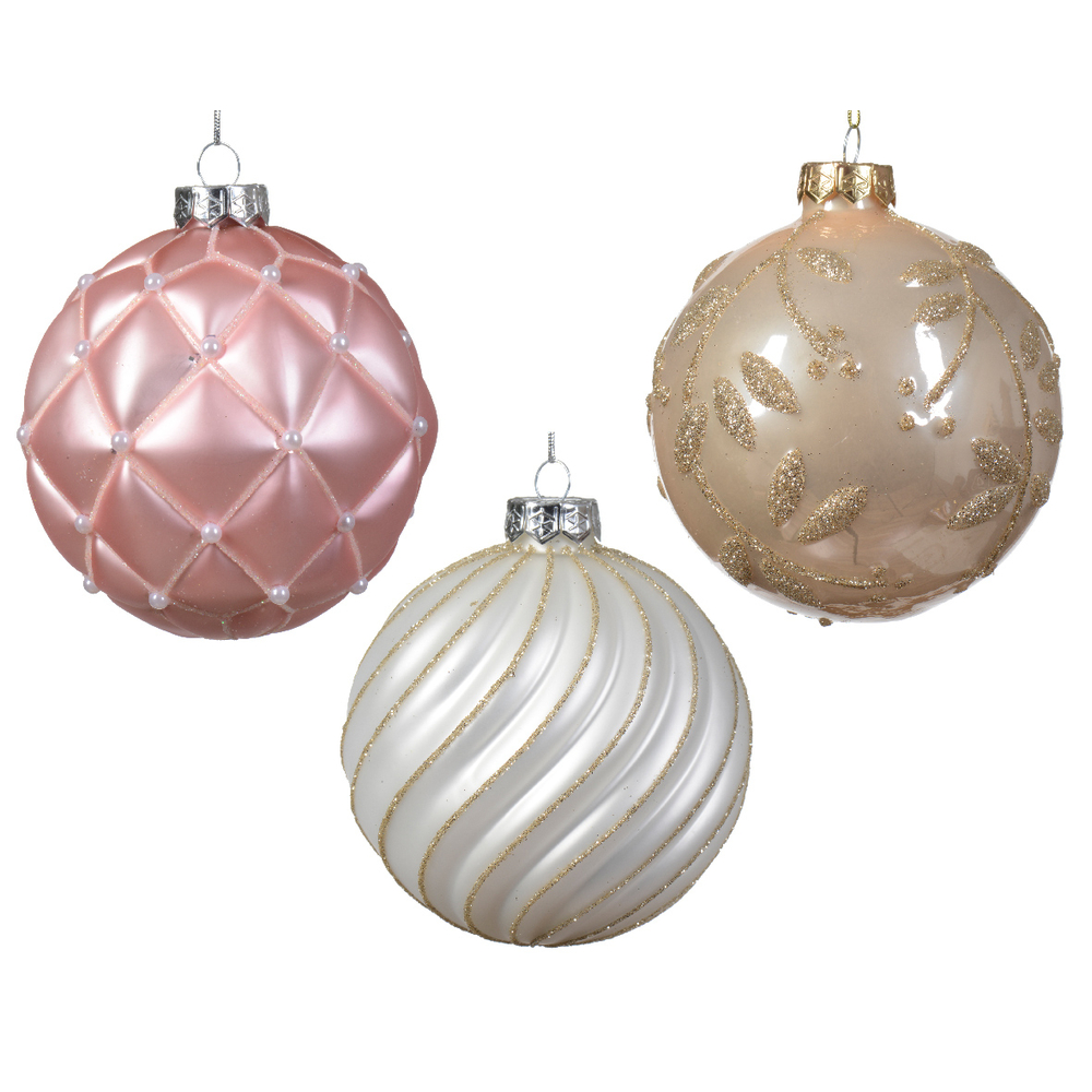 Boule de noël verre ligne-carreaux-feuille D 10 cm