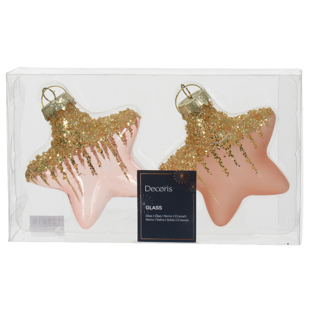 Suspension de Noël en verre : étoile pailletée, coloris rose/doré