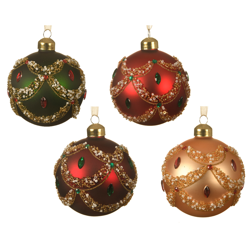 Boule de noël verre diamant, perles, paillettes D 8 cm