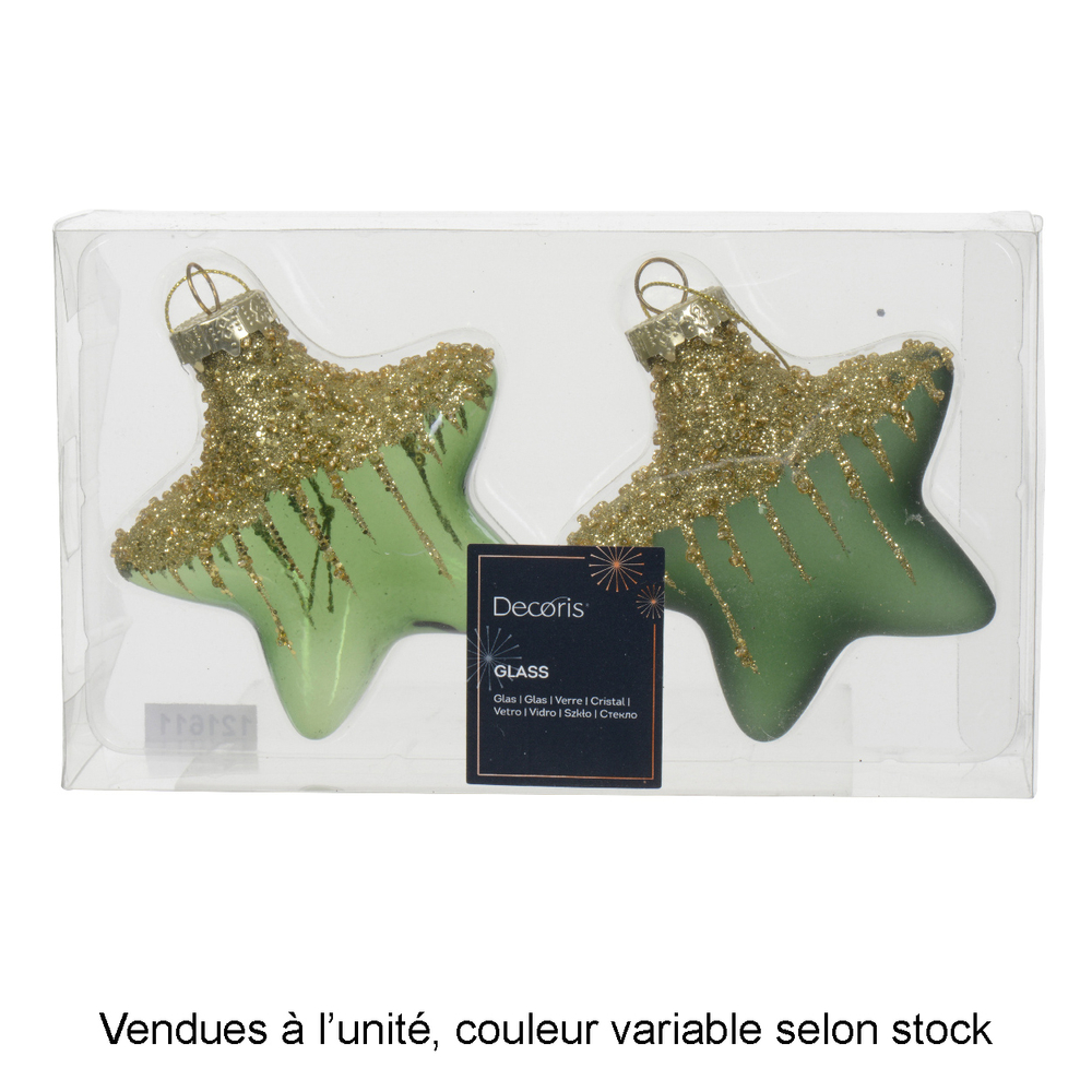 Suspension de Noël en verre : étoile pailletée, coloris vert