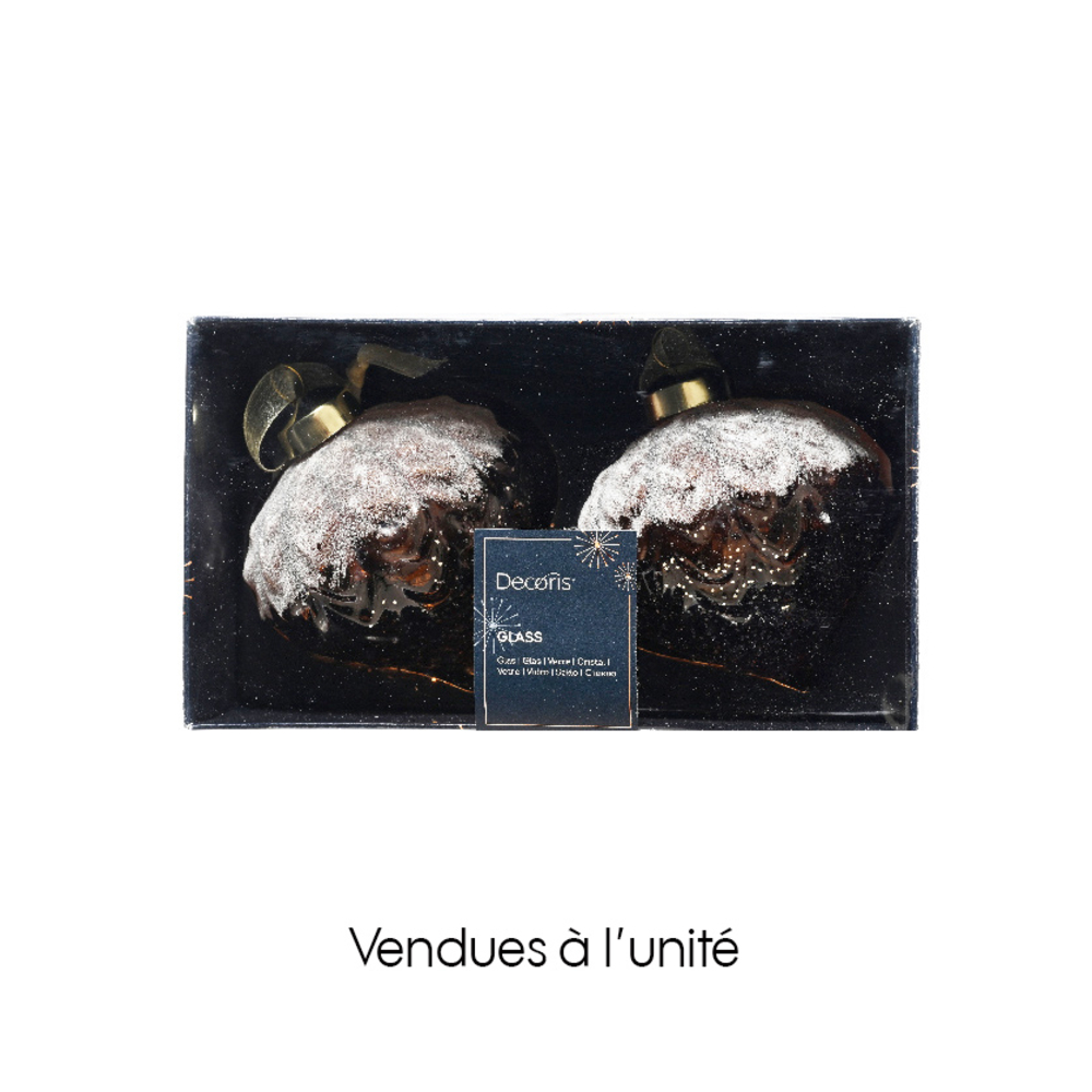 Suspension de Noël en verre : bourgeon pailleté - D. 8cm