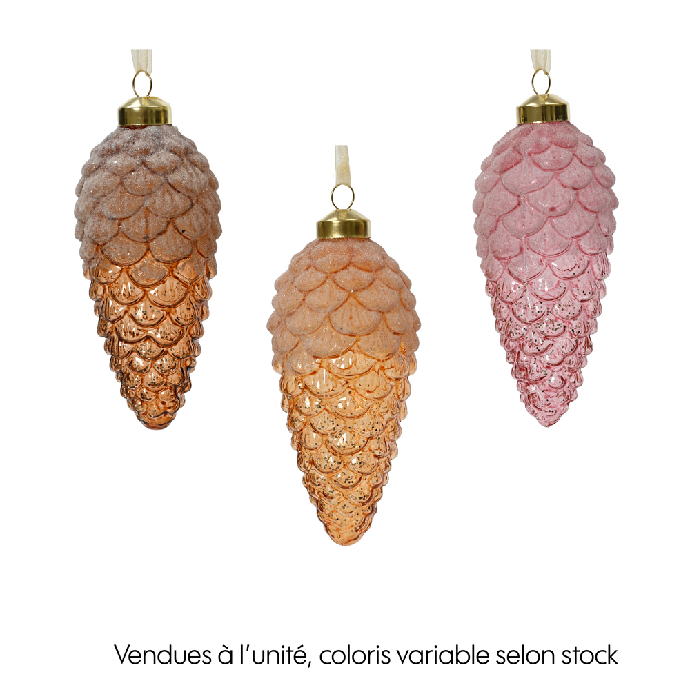 Suspension de Noël en verre : pomme de pin pailletée