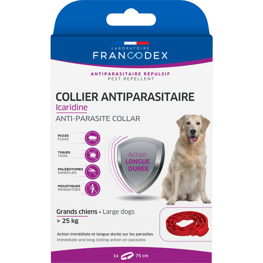 Collier Antiparasitaire Icaridine rouge pour grand chien 25kg