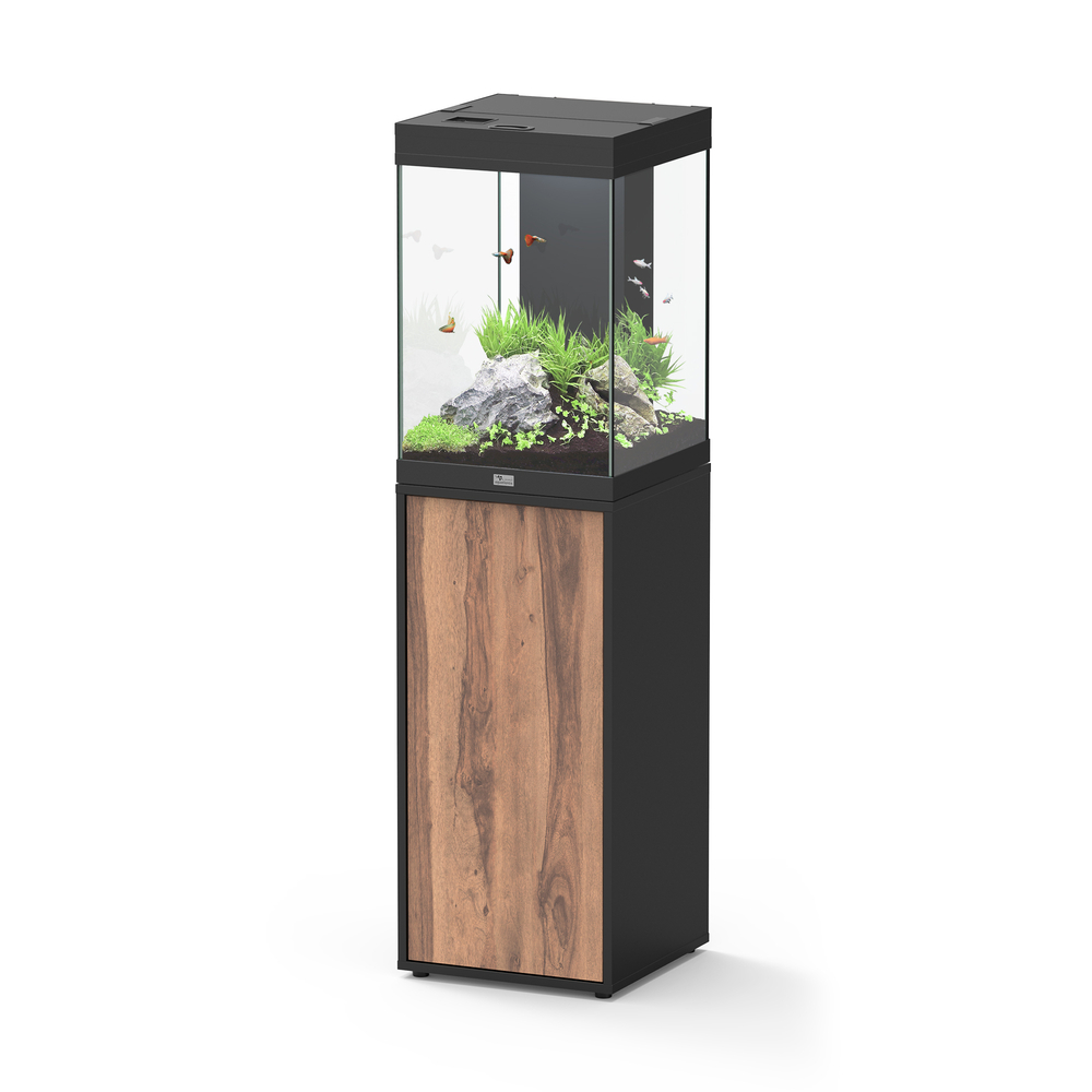 Aquarium équipé Aqua Tower 96 LED, meuble noir et bois - 96L