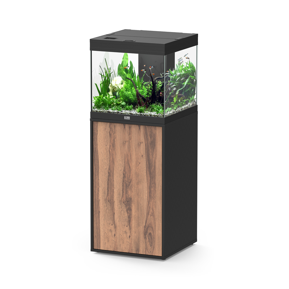 Aquarium équipé Aqua Tower 120 LED, meuble noir et bois - 120L