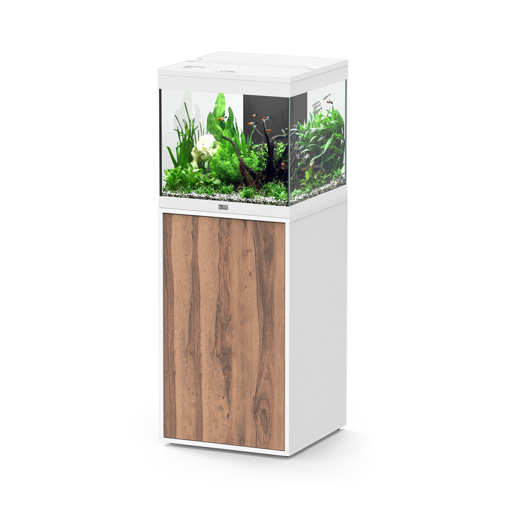Aquarium équipé Aqua Tower 120 LED, meuble blanc et bois - 120L
