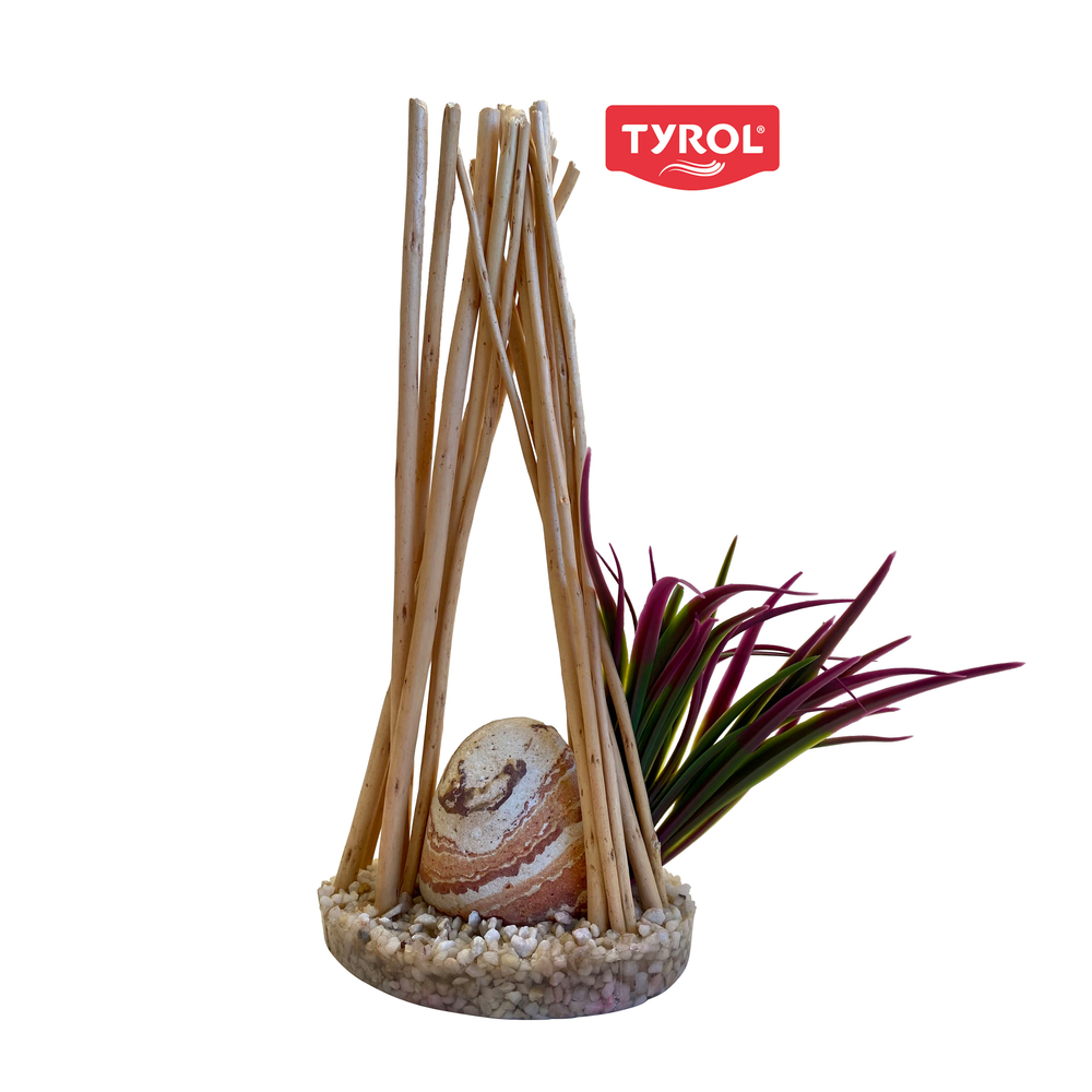 Décor aquarium Tyrol cabane plante rocaille