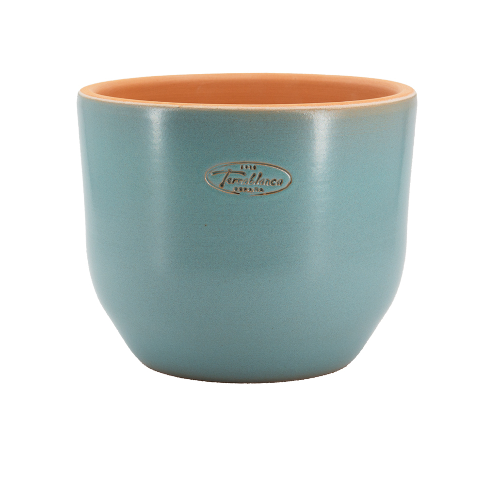 Pot Macetero bleu celeste, en terre cuite émaillée - D. 26xH. 20cm