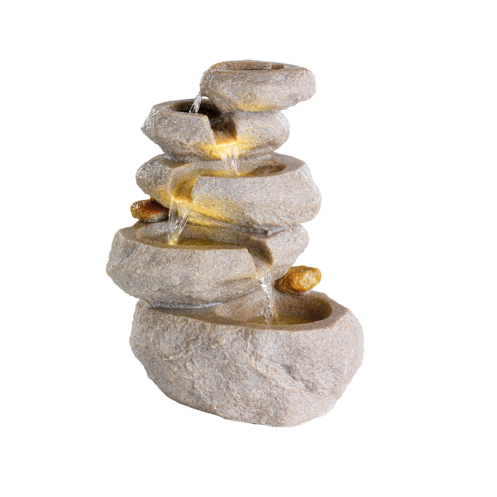Fontaine LED cascade en polyrésine, coloris sable - L. 18xl. 23xH. 35cm