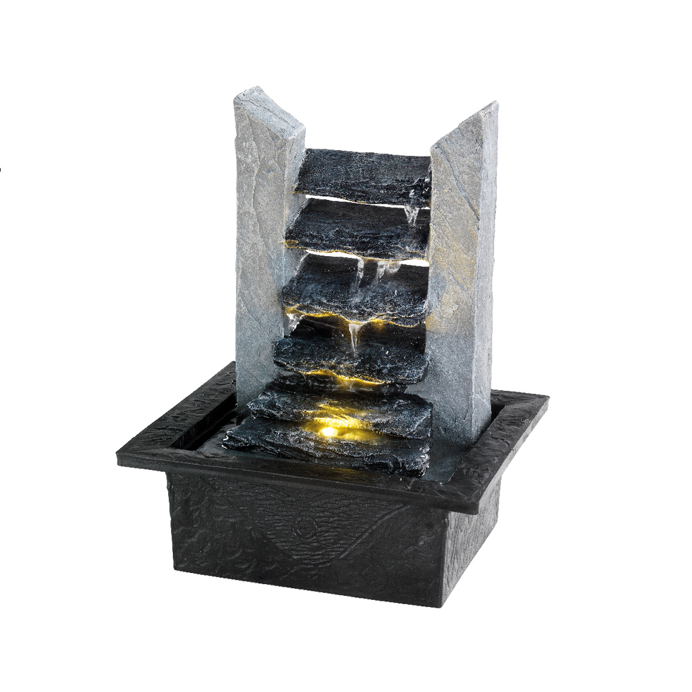 Fontaine LED cascade en polyrésine, coloris brun - L. 19xl. 21xH. 27cm