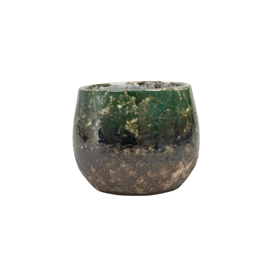 Cache-pot Lindy, en céramique, coloris vert - D. 23xH. 20cm