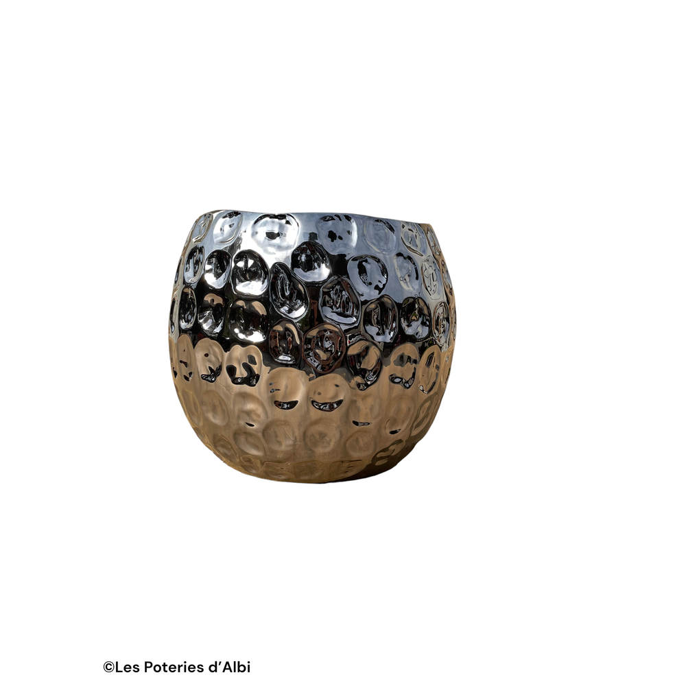 Pot Ecaille en terre cuite émaillée, coloris métal - D. 24xH. 25cm