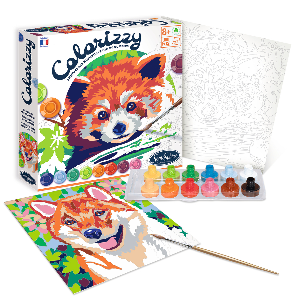 Kit peinture par numéro 'Colorizzy', panda roux et loup - 2 tableaux