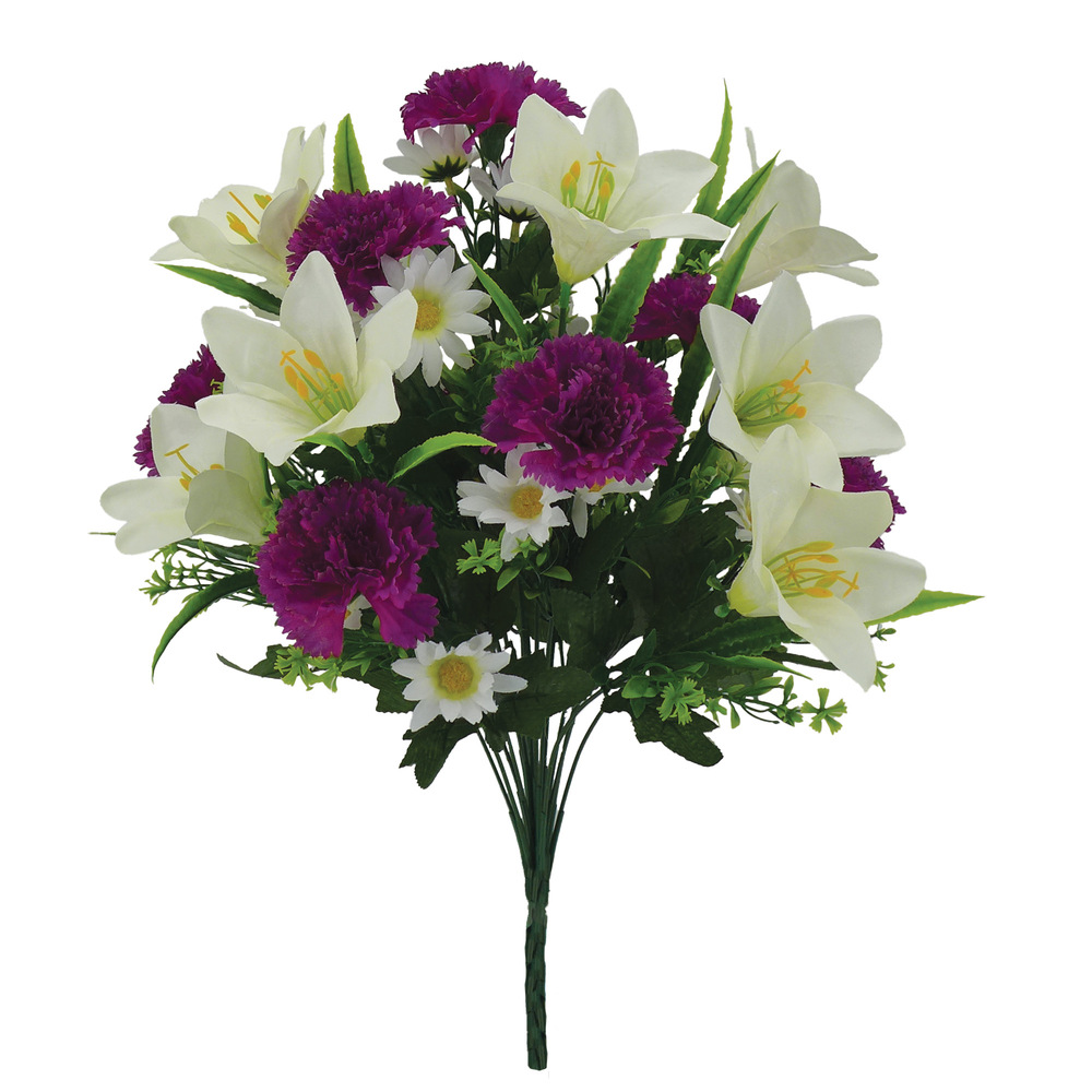 Fleurs artificielles - bouquet lavande œillets, lys, fleurs H. 50cm