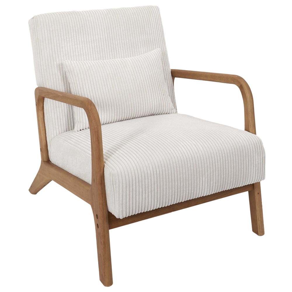 Fauteuil salon côtelé Scott, coloris blanc - 83,5x63,5xH. 75cm