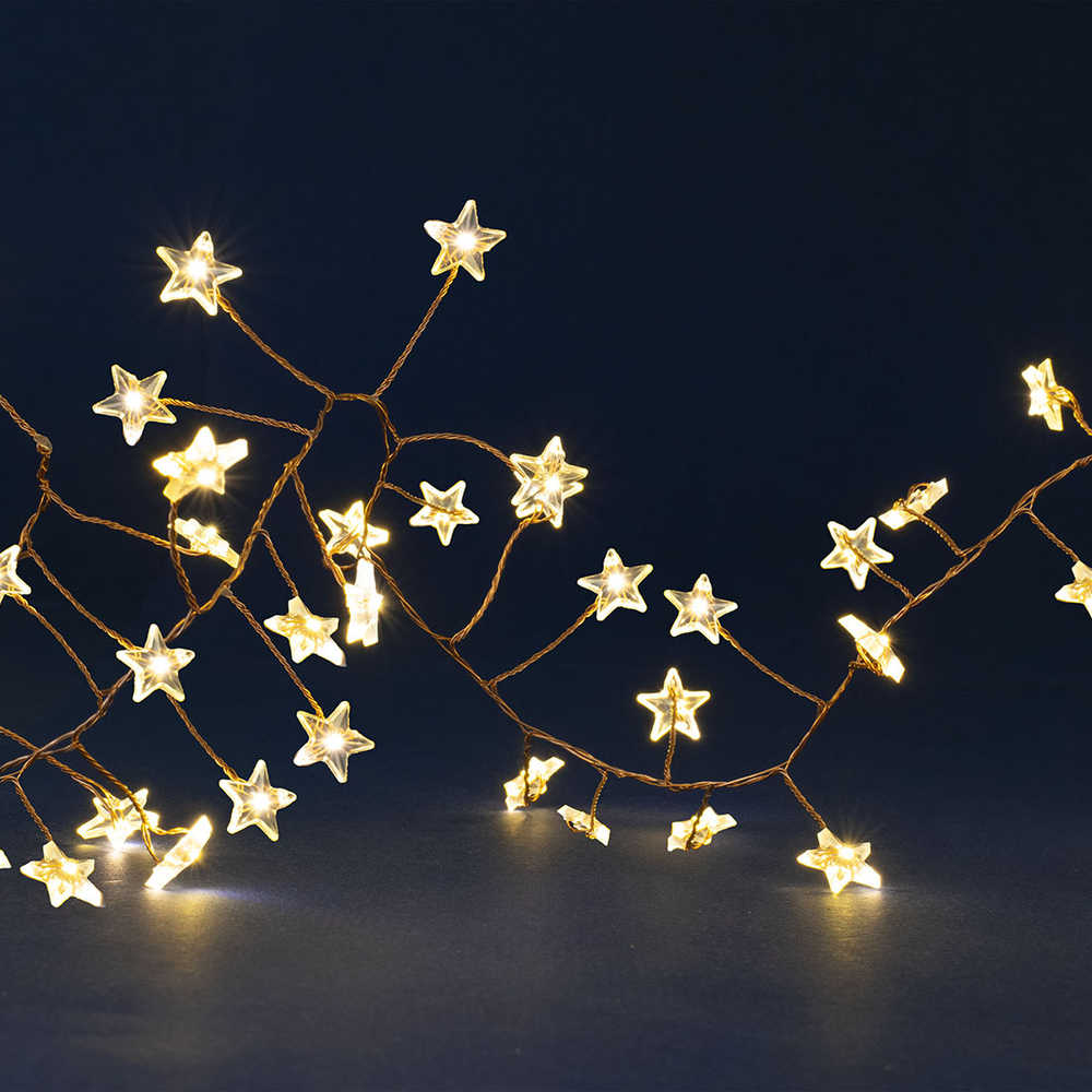 Guirlande lumineuse à piles 160 micro-led en étoile, blanc chaud - 2m