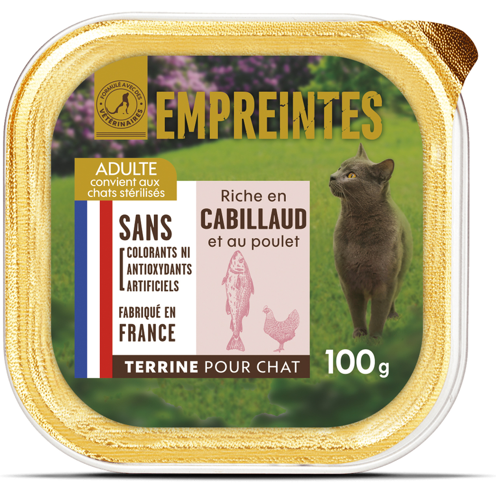 Terrine riche en cabillaud et au poulet pour chat 100g