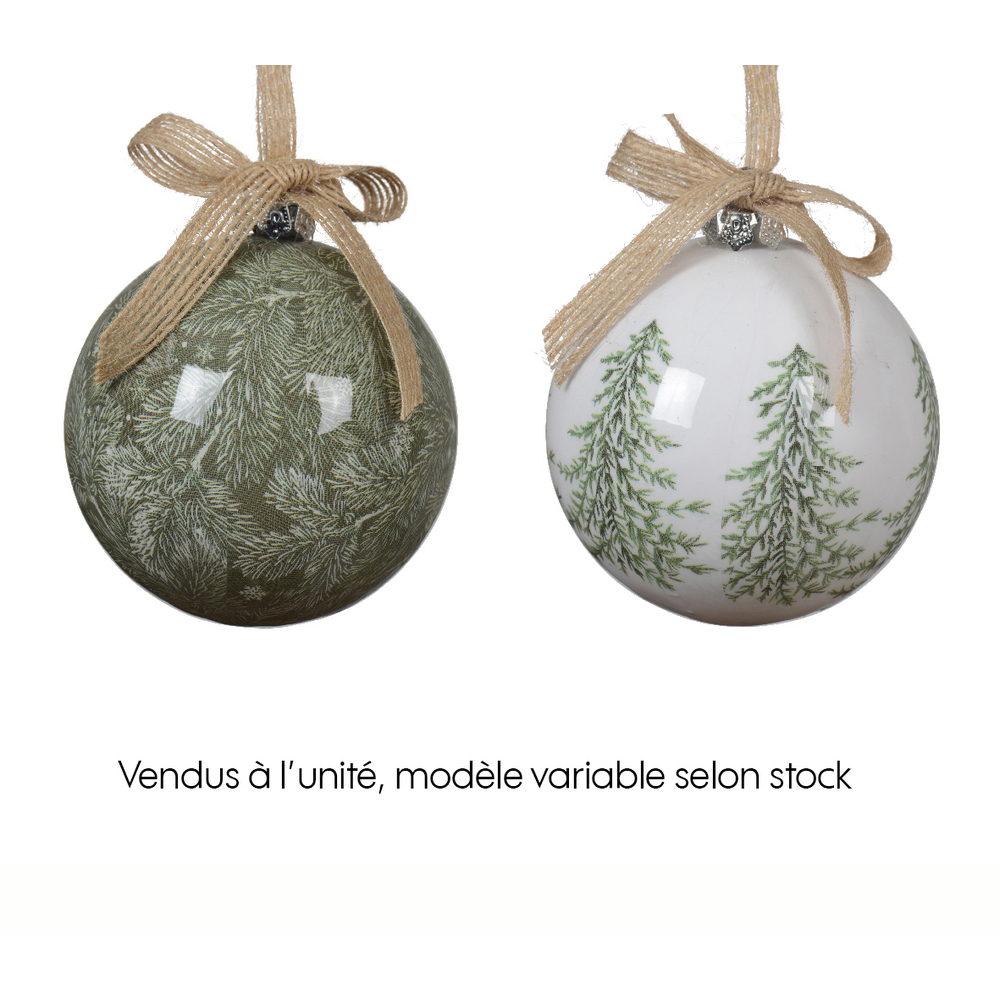 Boule de Noël en mousse polymère, coloris blanc/vert - D. 8cm