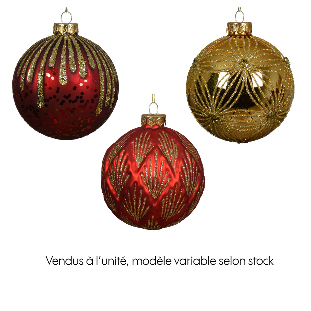 Boule de Noël en verre avec sequins paillettes rouge et or - D. 10cm