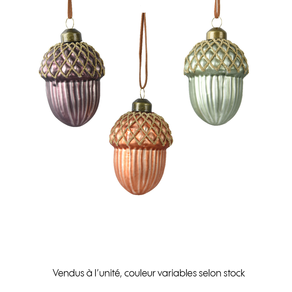 Suspension de Noël : Gland en verre avec mini-perles H. 8cm