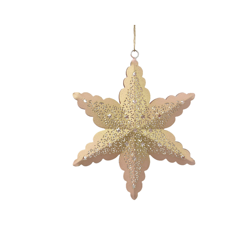 Suspension de Noël en fer ajouré : étoile, coloris doré - D. 20xH. 6cm