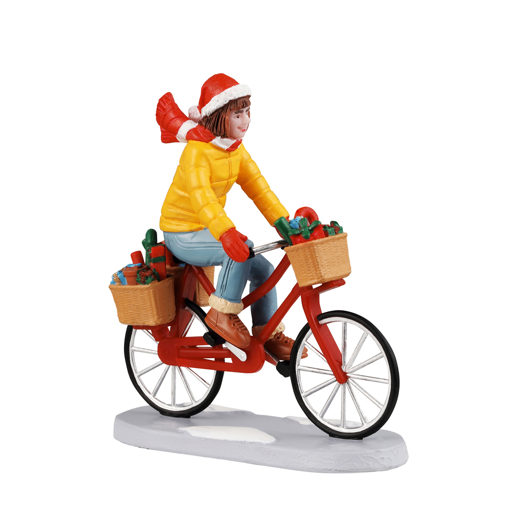 Figurines de Noël : Cadeaux à emporter en vélo - H. 7,2cm