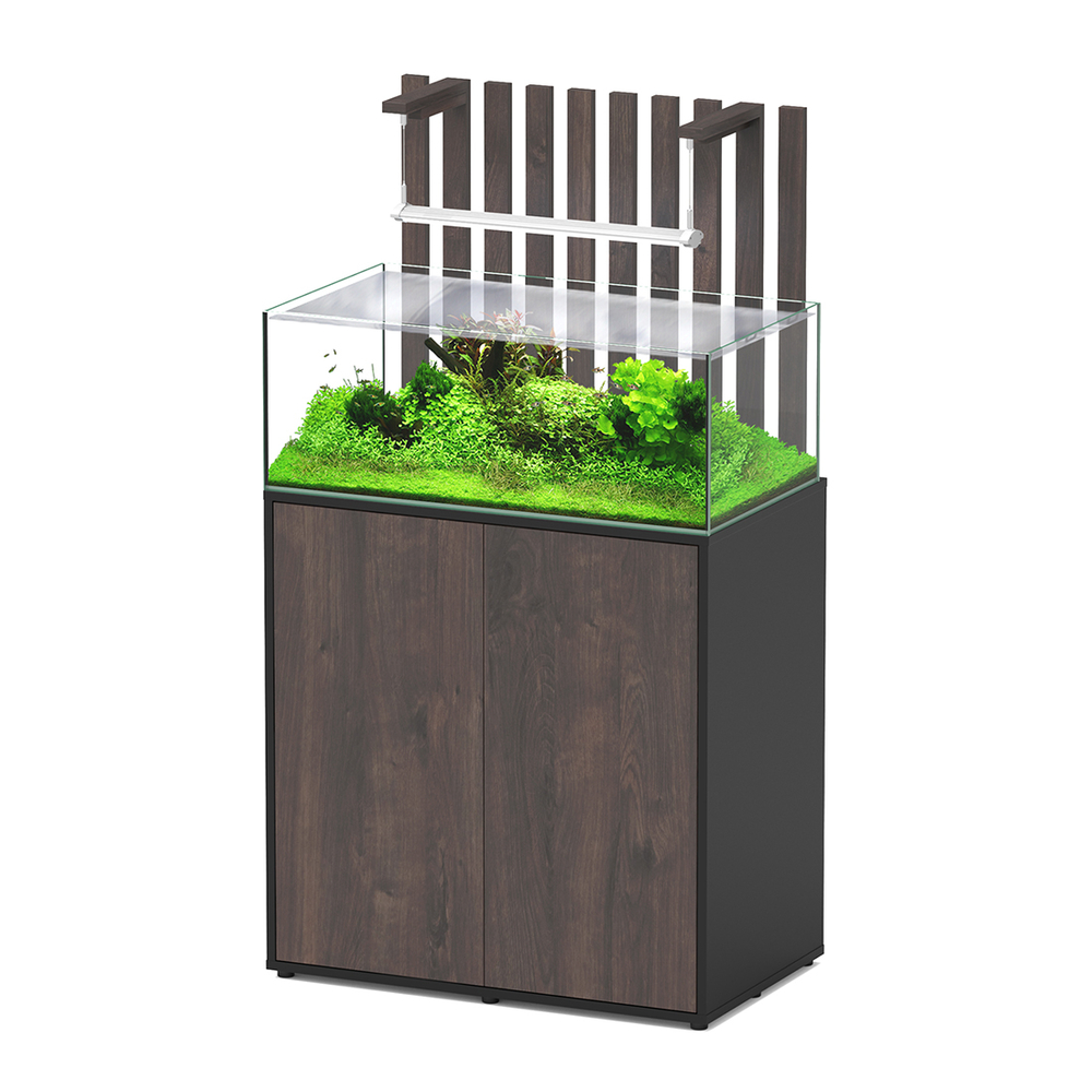 Aquarium LED avec meuble Shallow, noir et chêne brun - 108L