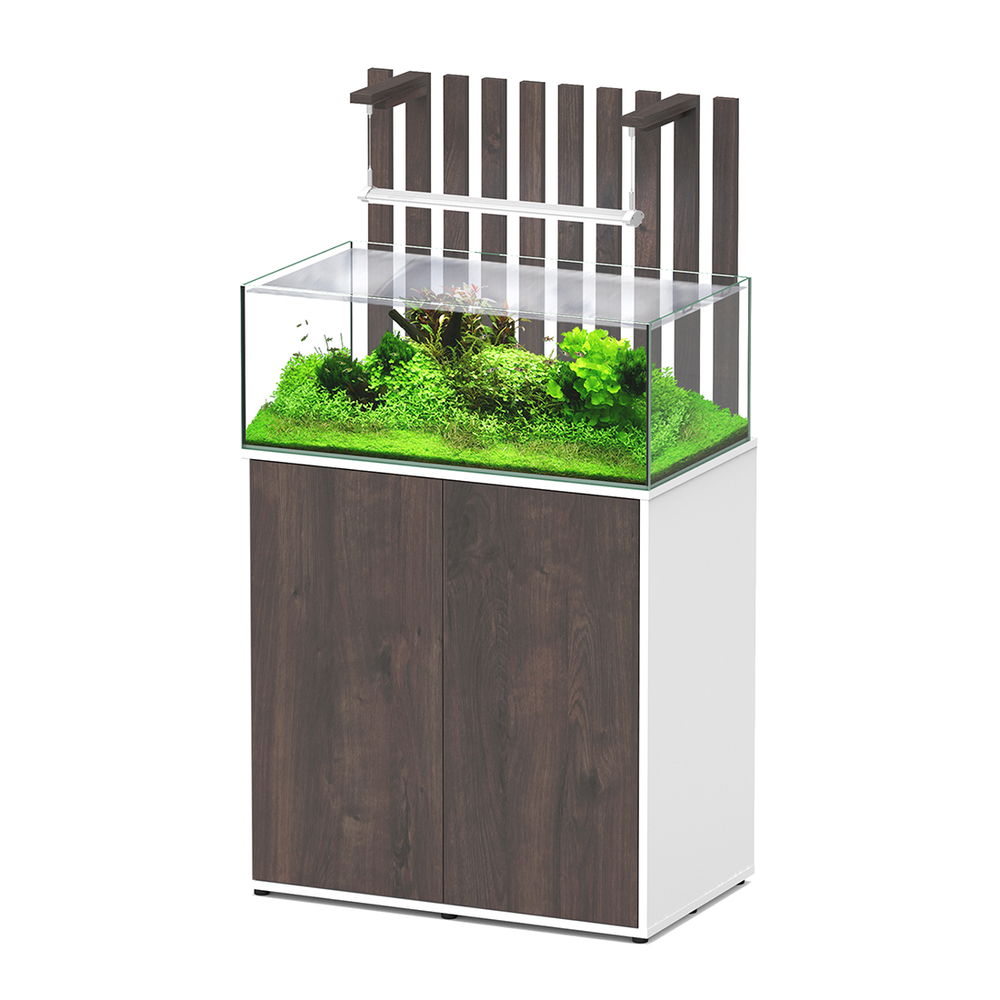 Aquarium LED avec meuble Shallow, blanc et chêne brun - 108L