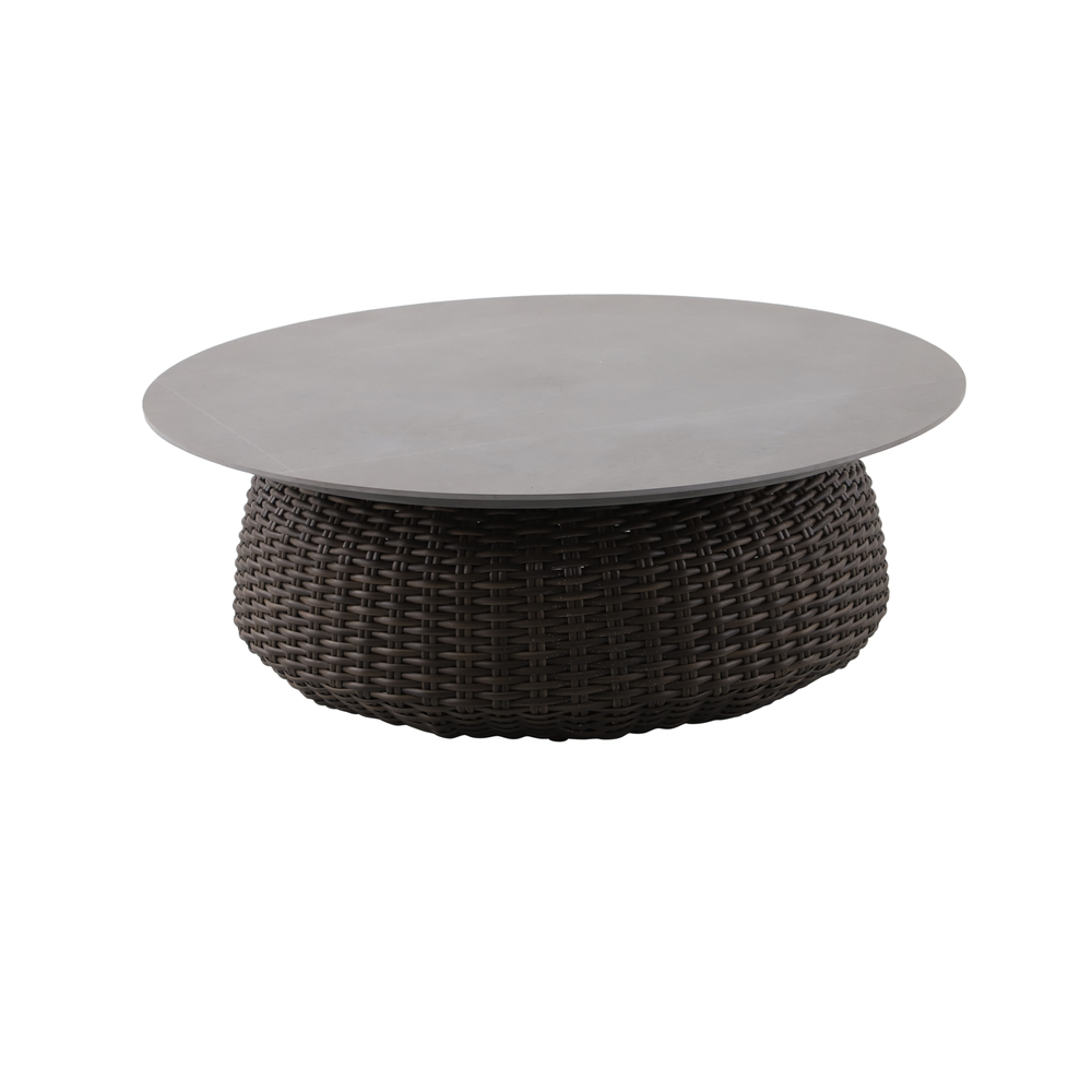 Table basse de jardin OMEGA, coloris brun/gris clair marbré - D. 90cm