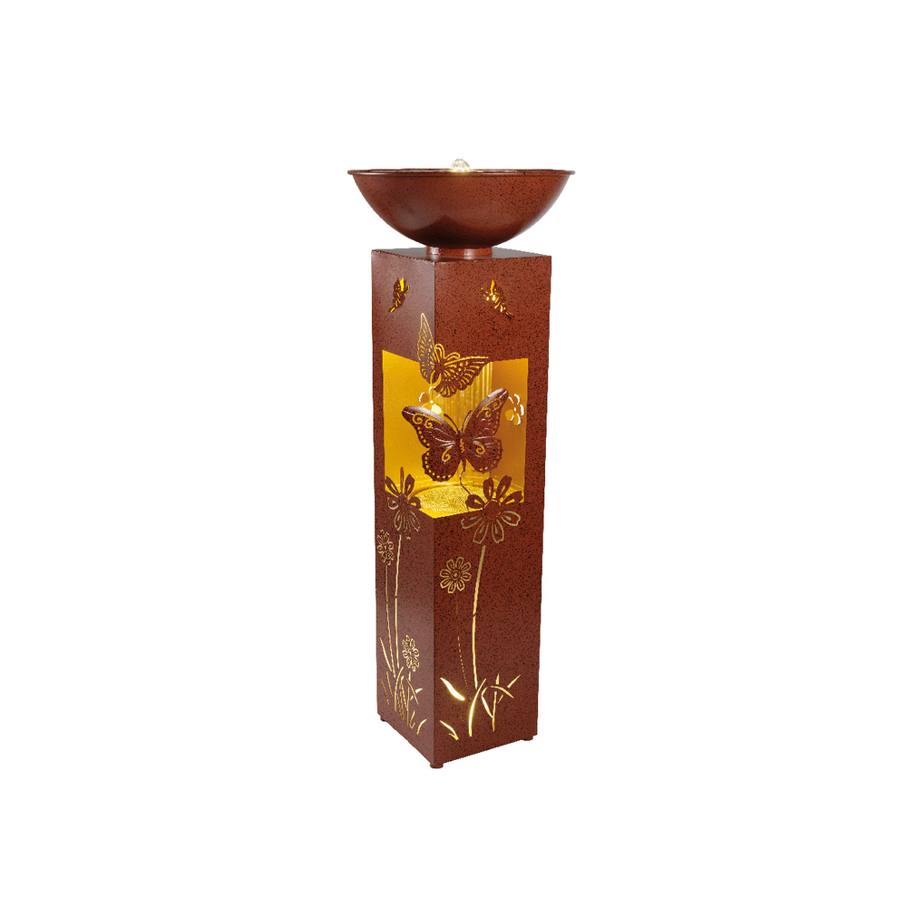 Fontaine LED piédestal avec vasque, coloris brun - D. 35xH. 90cm