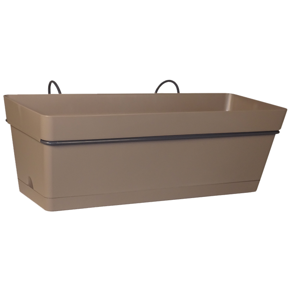 Kit mini jardinière Cocoripot taupe 30 avec plateau clipsé et support