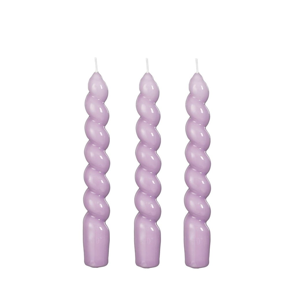 Trio bougies Twist, coloris lilas - H. 18,5xD. 2,5cm
