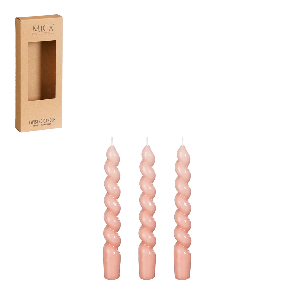 Trio bougies Twist, coloris rose - H. 18,5xD. 2,5cm