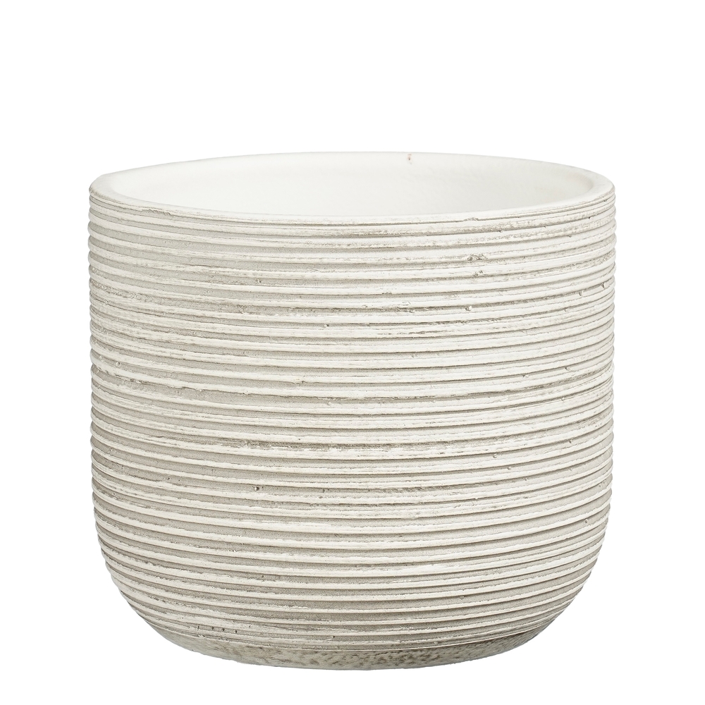Cache-pot Samuel, en terre cuite, coloris blanc cassé - H. 18xD. 20cm