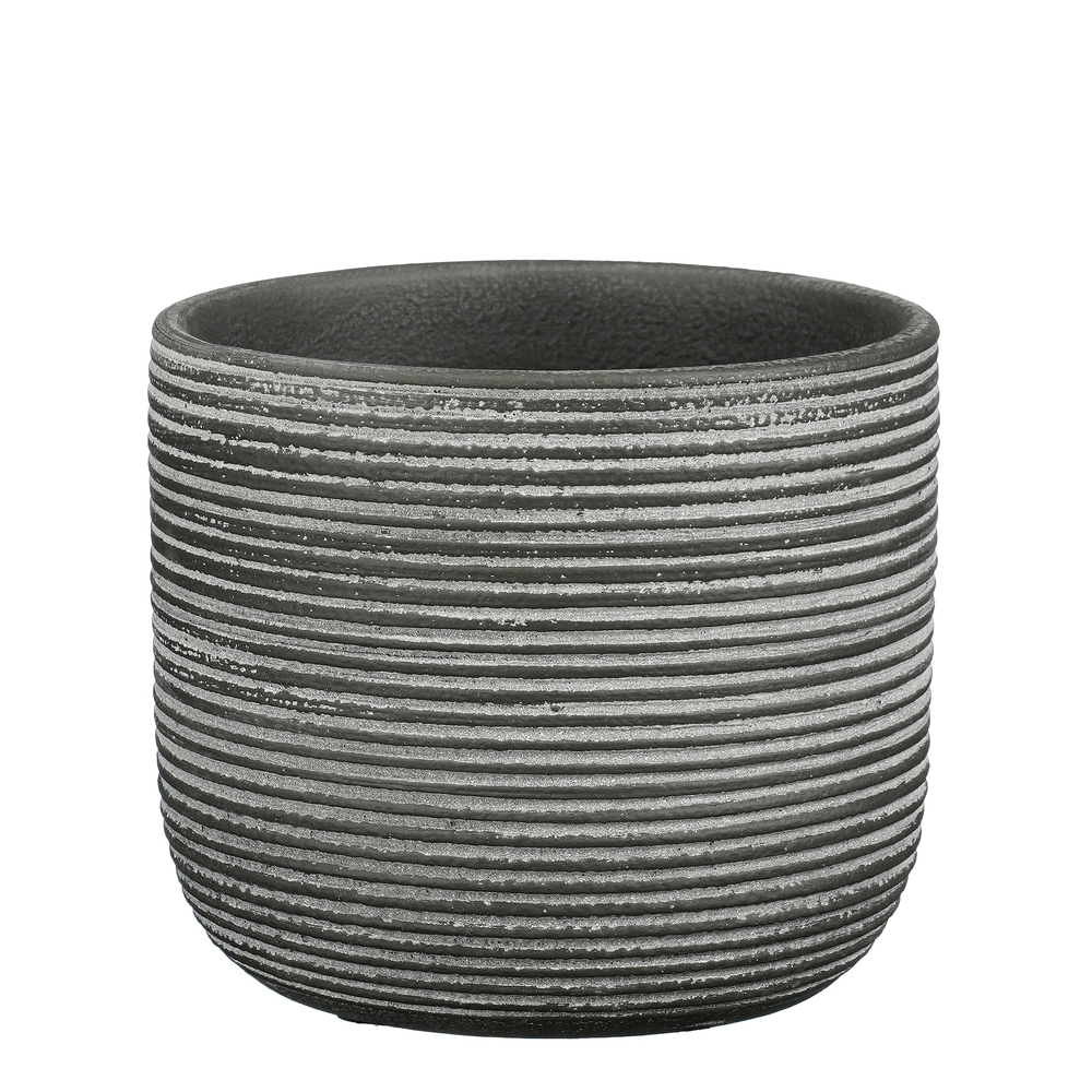 Cache-pot Samuel, en terre cuite, coloris anthracite - H. 16xD. 18cm