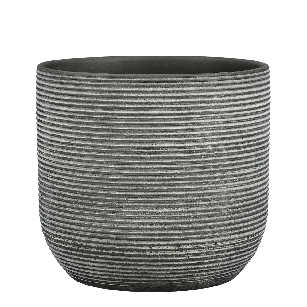 Cache-pot Samuel, en terre cuite, coloris anthracite - H. 21xD. 24cm