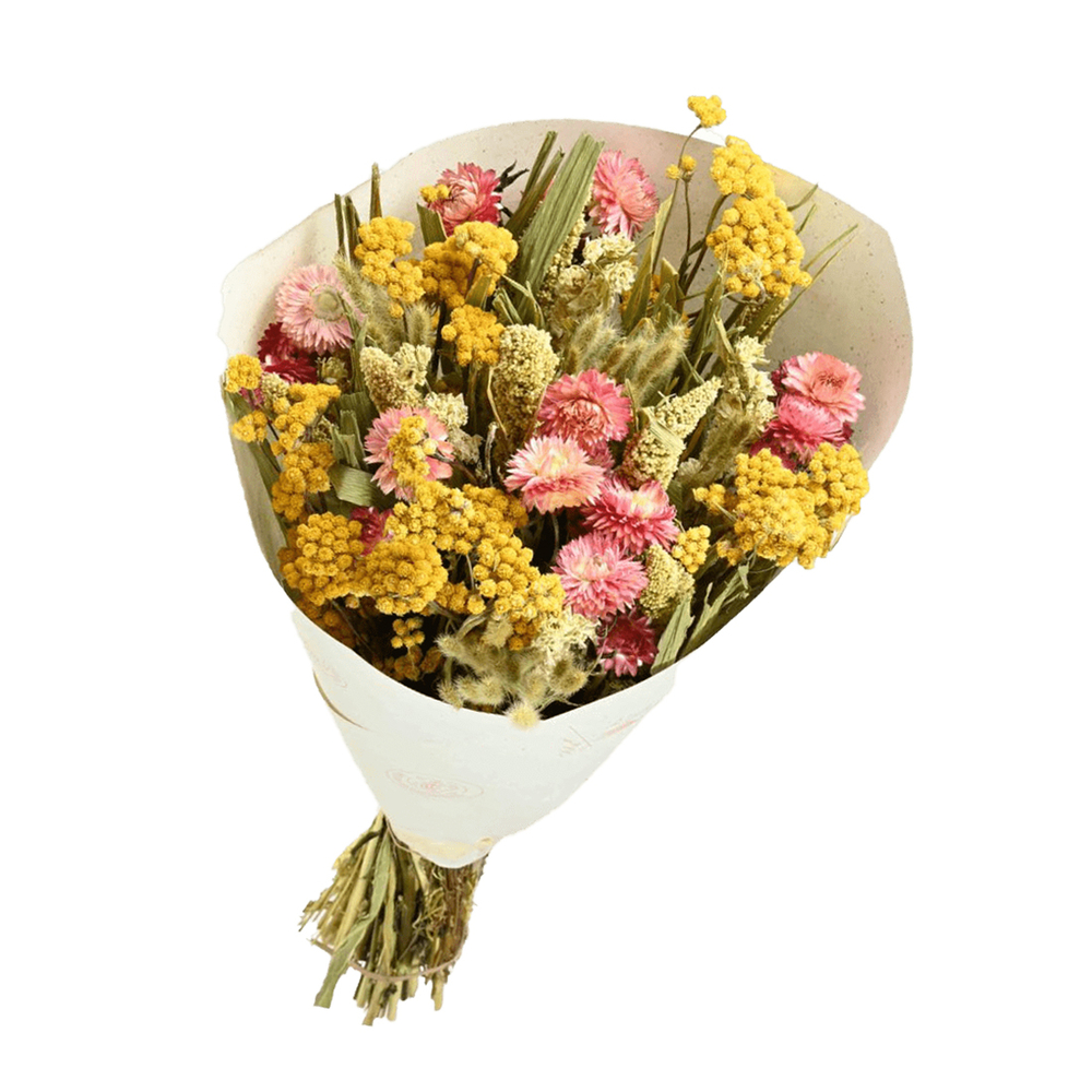 Bouquet de fleurs séchées : Prestige, coloris jaune/rose - H. 50cm