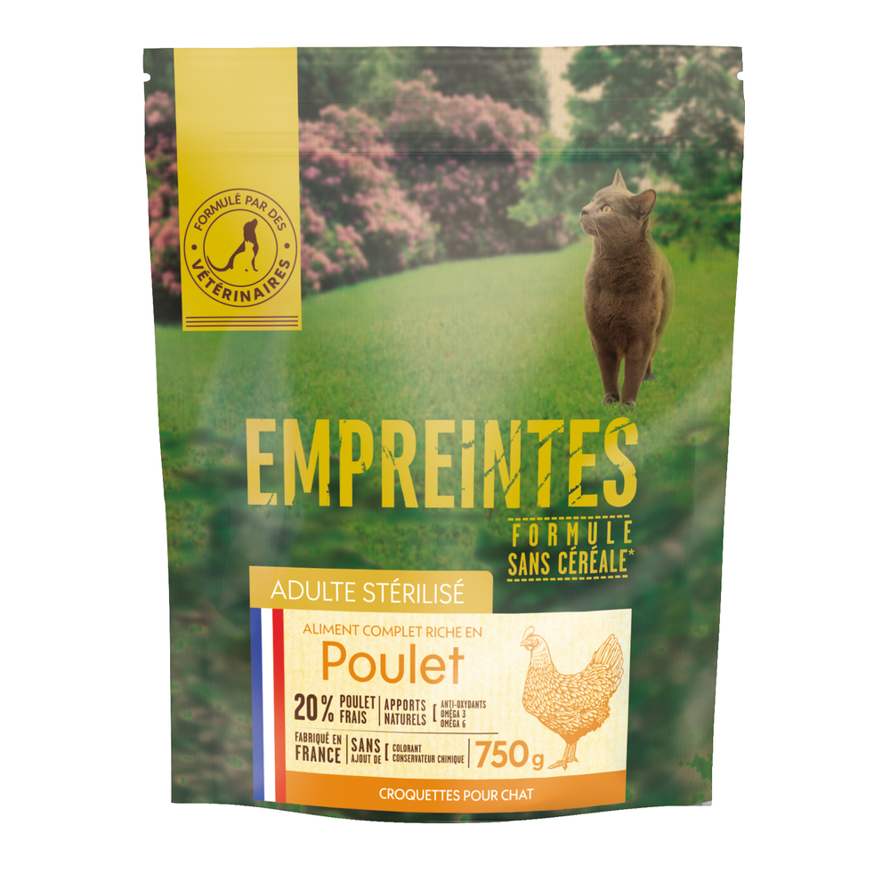 Croquettes au poulet pour chat adulte stérilisé, sans céréales - 750g