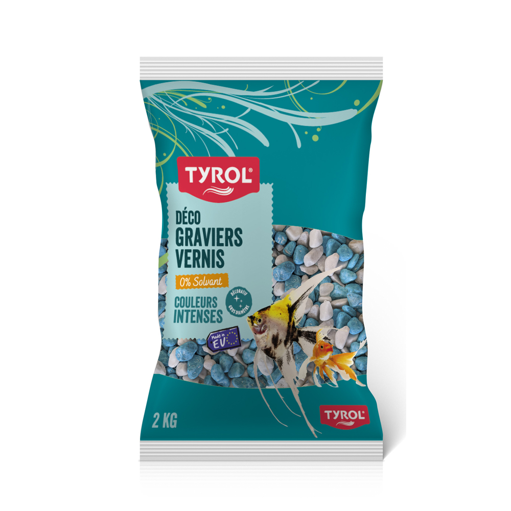 Décoration pour aquarium, gravier verni turquoise et blanc 2kg