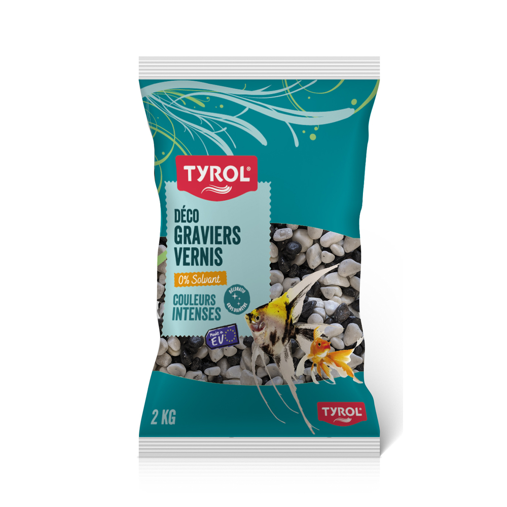 Décoration pour aquarium, gravier verni noir et blanc 2kg