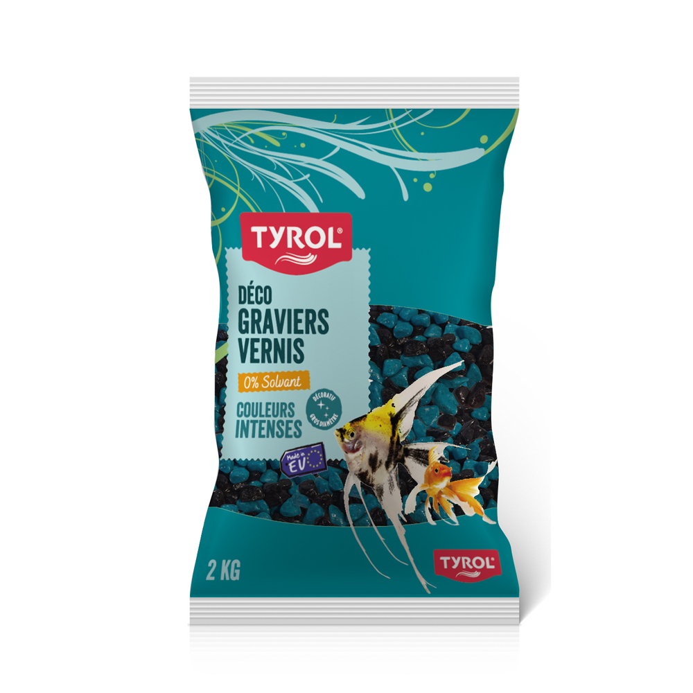 Décoration pour aquarium, gravier verni chocolat et turquoise 2kg